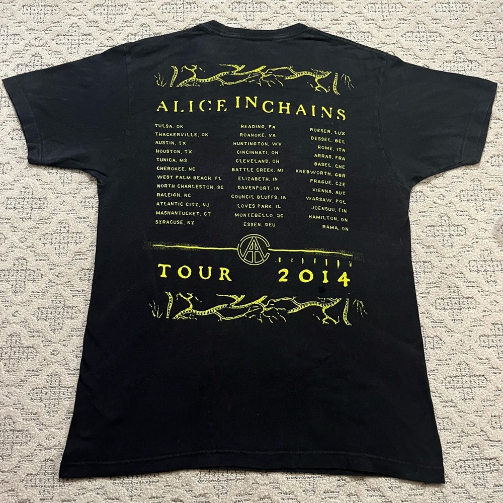 🎸 '14 Alice In Chains Band Green Tree Root Veinage Neon Logo 2 Side Tour T Shirt - Picture 2 of 16